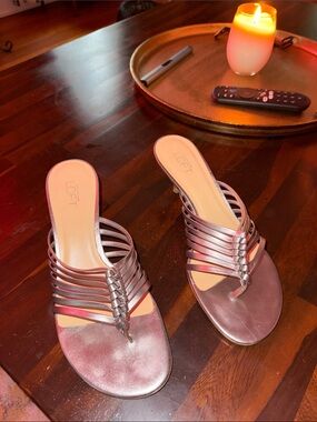 LOFT Metallic Silver Multi-Strap Kitten Heels